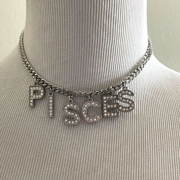 Dolls Kill Zodiac Pisces Rhinestone Necklace Dangle Rhinestone Heavy Quality - Picture 1 of 3